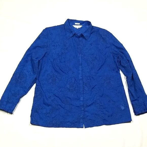 🎁5/25 Northern Reflections Blouse XL Long Sleeve Button Up Blue Black Floral - Picture 1 of 10